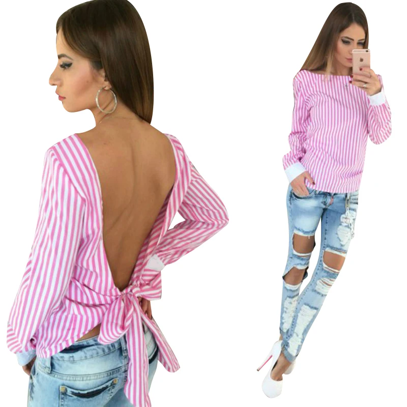 Blusas mujeres para verano y otoño, blusas sexy de colores azul y rosa a con manga larga y espalda descubierta, ropa de moda de china|women blouses|women blouse fashionwomen fashion