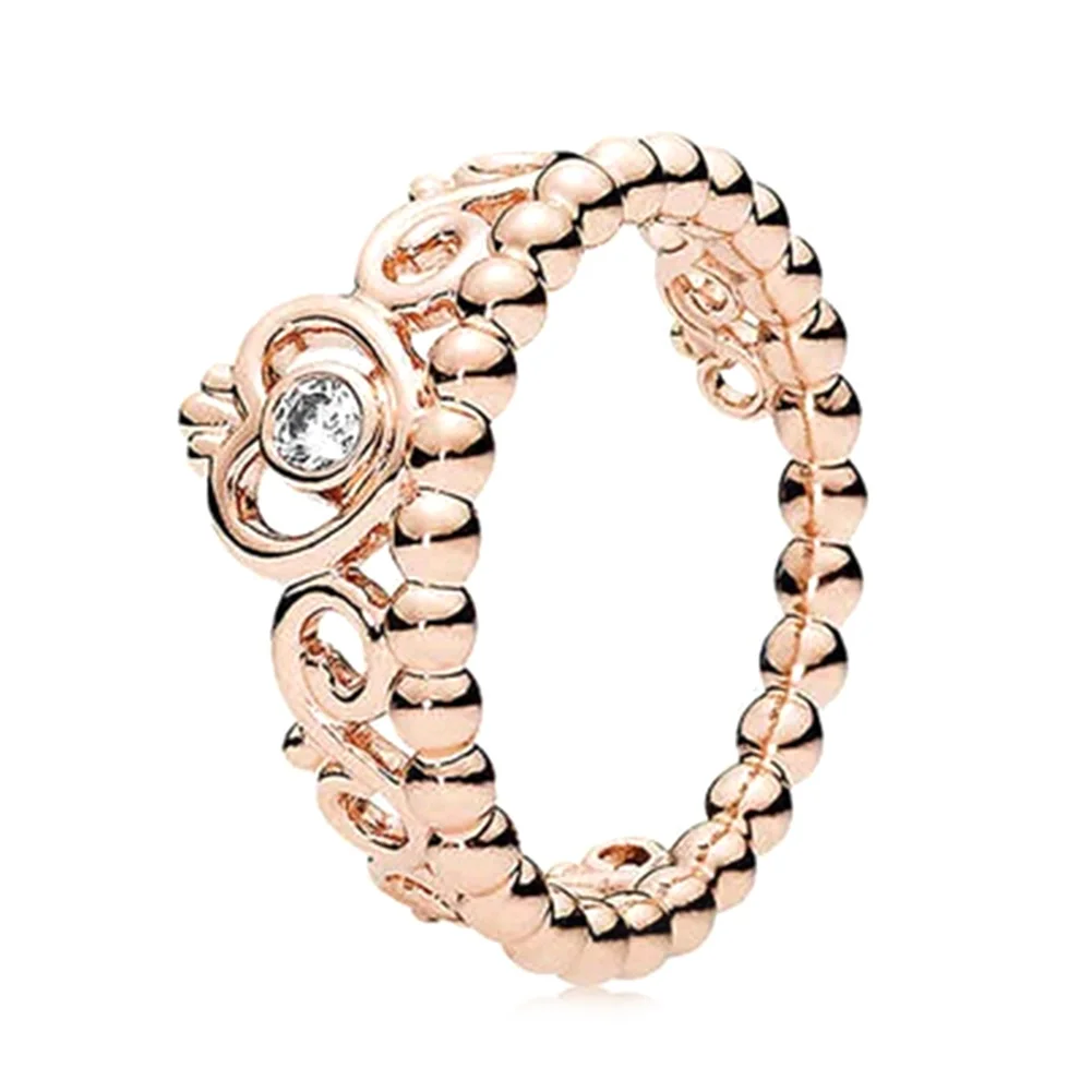 

2018 Fashion size 5-10 Princess Queen Crown Engagement Ring with Clear CZ Authentic Rose Gold color Drop shipping