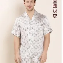 Шелк тутового шелкопряда тяжелый шелк мужская с коротким рукавом печатных пижамы шелковые Домашняя одежда l-3xl