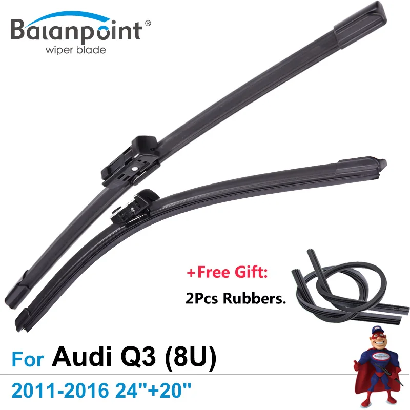 2Pcs Wiper Blades + 2Pcs Free Rubbers for Audi Q3 (8U) 2011 2016 24"+20
