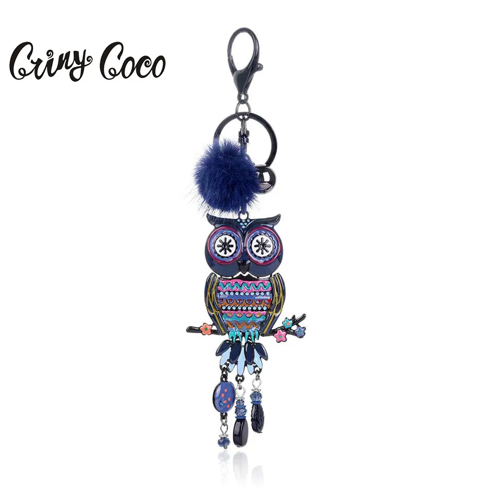 

Cring Coco 2019 New Cartoon Key Chain Jewellery Women With Lovely And Colorful Tread Branch Owl Key Chain Mink Fur Accessories