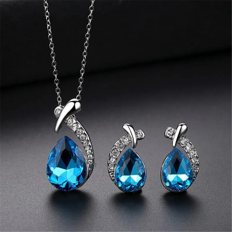 

2017 Best Seller Jewelry Set 7 Colors Austrian Crystal Heart Shape Stud Earrings Necklace Fashion Wedding Bridal Jewelry Sets