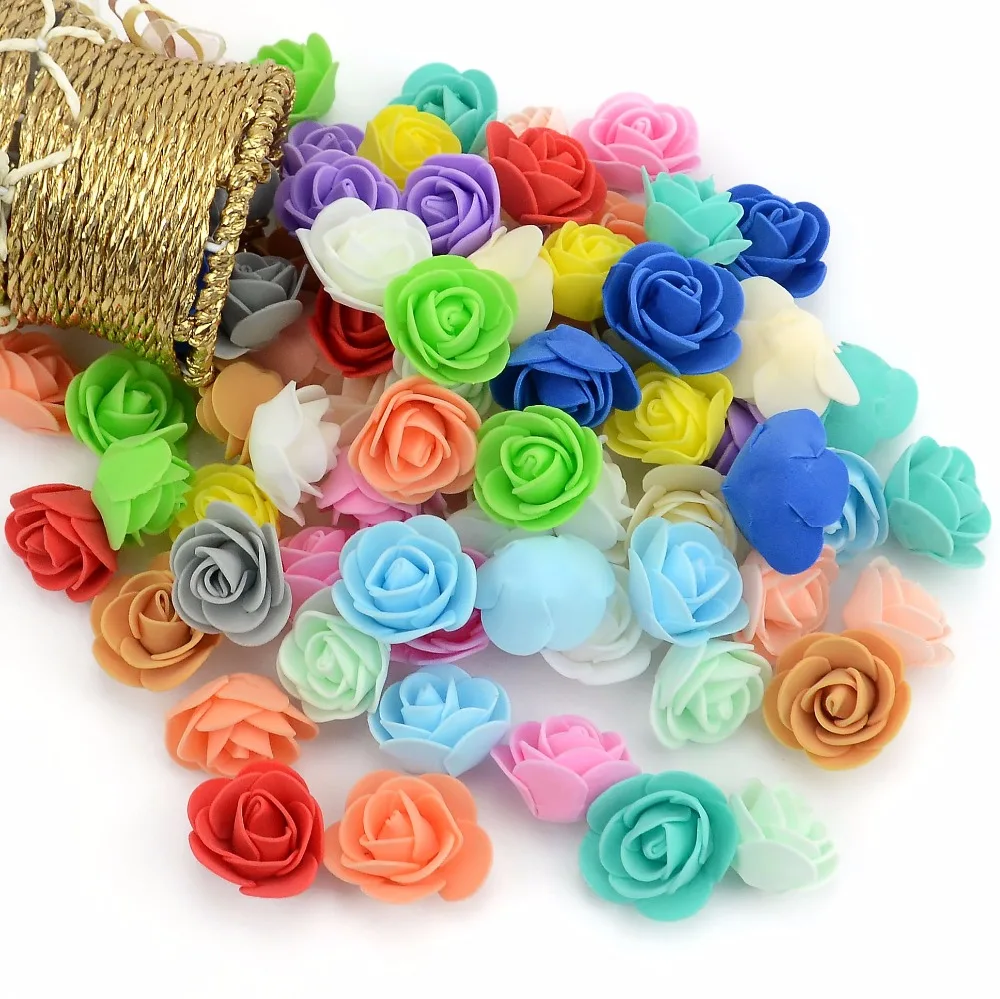 50 Teste Di Rosa Artificiali In Schiuma PE – Fiori Finti Per Decorazioni Matrimonio E Casa (Giallo, 7-8 Cm)