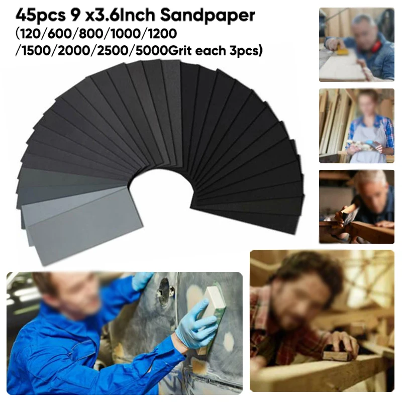 Grinding Crafts Wood Metal Sandpaper Black Accessories Sheets 9''x3.6'' Polishing 45 pcs 120-3000 Grit Sanding Grinding Crafts Wood Metal Sandpaper Black Accessories Sheets 9''x3.6'' Polishing 45 pcs 120-3000 Grit Sanding