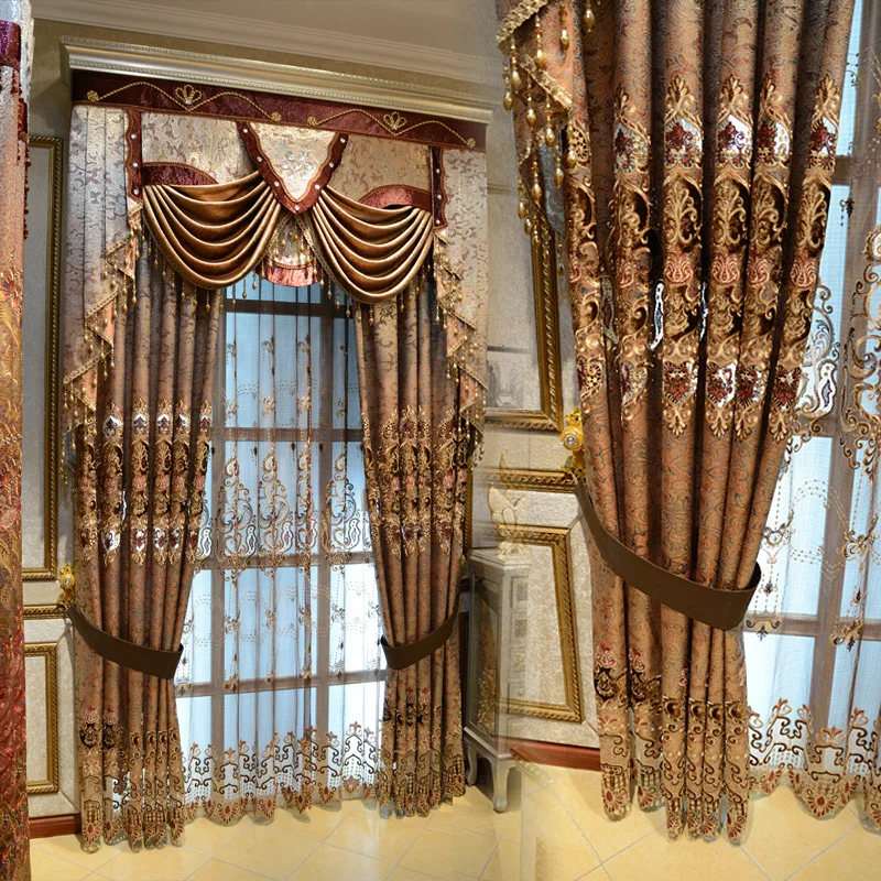 European luxury brand upscale living room curtain fabric embroidered