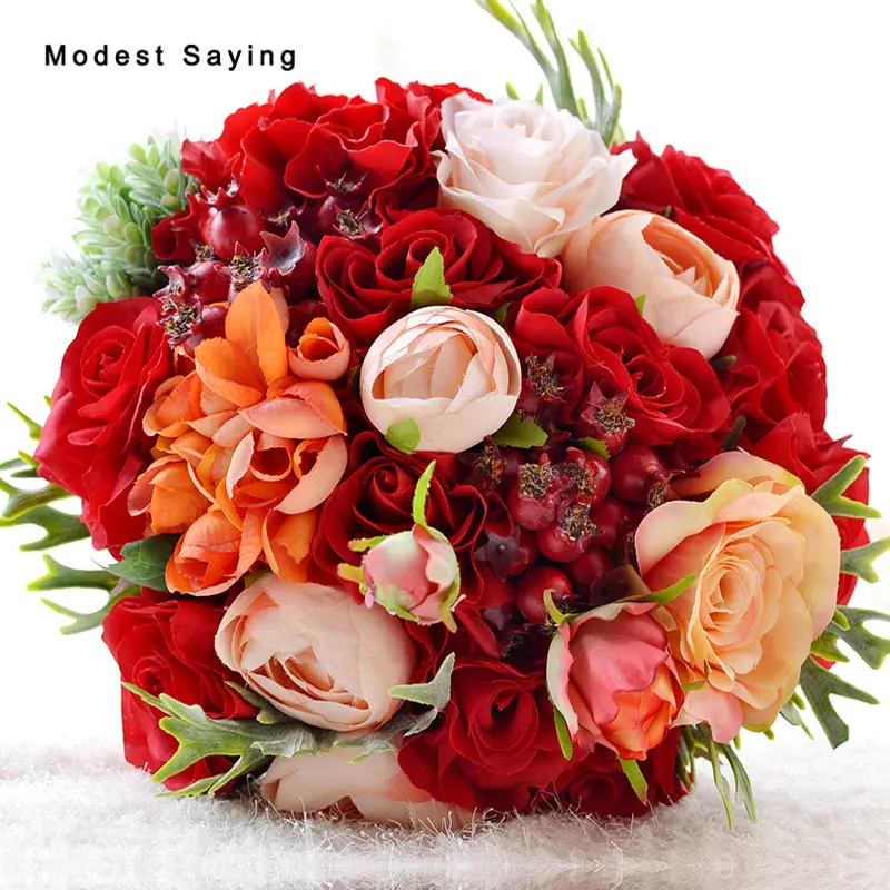 

Romantic New Wine Red Artificial Flowers Rose Berry Wedding Bouquets 2017 Bridal Bridesmaid Hand Bouquet Wedding Accessories