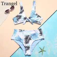 

Trangel Leaf Print Swimsuit Women Swimwear Tie Front Crop Bikini Set Swimming Suit Padded Bikinis High Waist Bather Bikini 2018