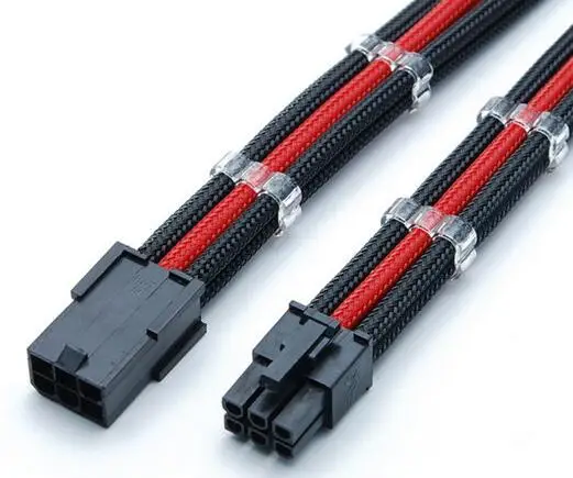 

12" Single Sleeved Black & Red GPU 6Pin PCI-E PCI Express Male to Female Power Extension cable + 2PCS Cable Comb black