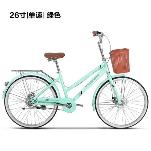 Феникс 24-26 дюймов женский велосипед шоссейные велосипеды Ретро велосипед Дамский велосипед Bicicleta алюминиевый двойной дисковый тормоз Bisiklet Bicicleta Girl - Цвет: singlespeed green