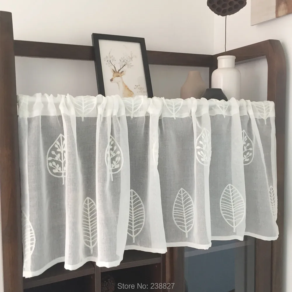 XinHuaEase пряжа Короткая занавеска для окна вуаль кухонная занавеска s белый прозрачный кофе Тюль кафе шторы Листья Вышивка дверь балдахин