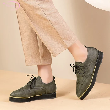 

British college style comfortable round head pumps Brogue fashion lace-up platform thick low heel women's shoes big size