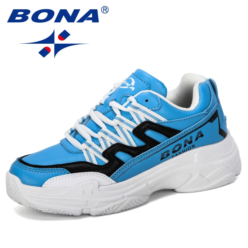 Lake blue black BONA/Новинка года; Дизайнерская Женская прогулочная обувь; уличные кроссовки; амортизирующие кроссовки на платформе; дышащие кроссовки из микрофибры; Femme Comfy - Цвет: Lake blue black