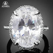 AZORA Nuevo Diseño de Moda Con Grandes Clear Cubic Zirconia Anillo de Compromiso En Forma de Huevo TR0130