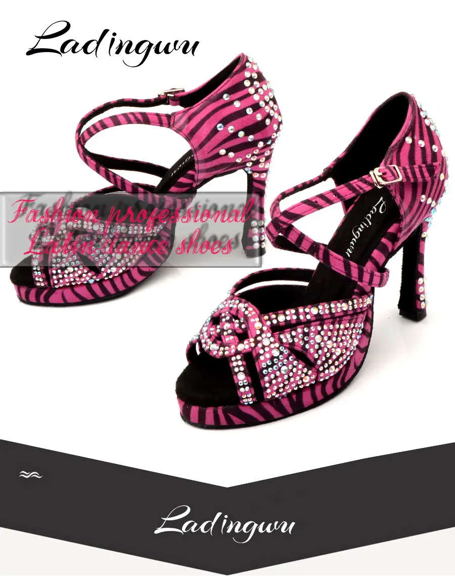 Ladingwu/туфли для латинских танцев на платформе; женская обувь для танцев с текстурой розы и зебры; замшевые туфли для бальных танцев; Свадебная обувь для танцев