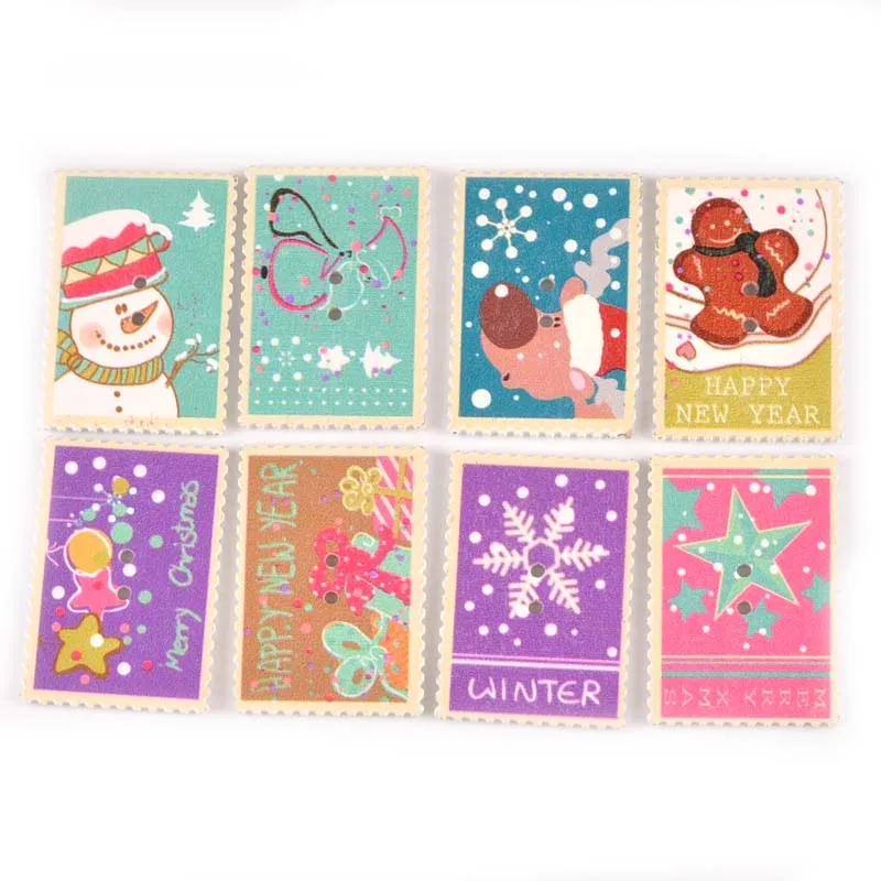 

15pcs Mixed Christmas Painted Stamp Wooden Buttons For Clothing Sewing Decor Crafts Scrapbooking DIY Accessories 28x40mm M0345