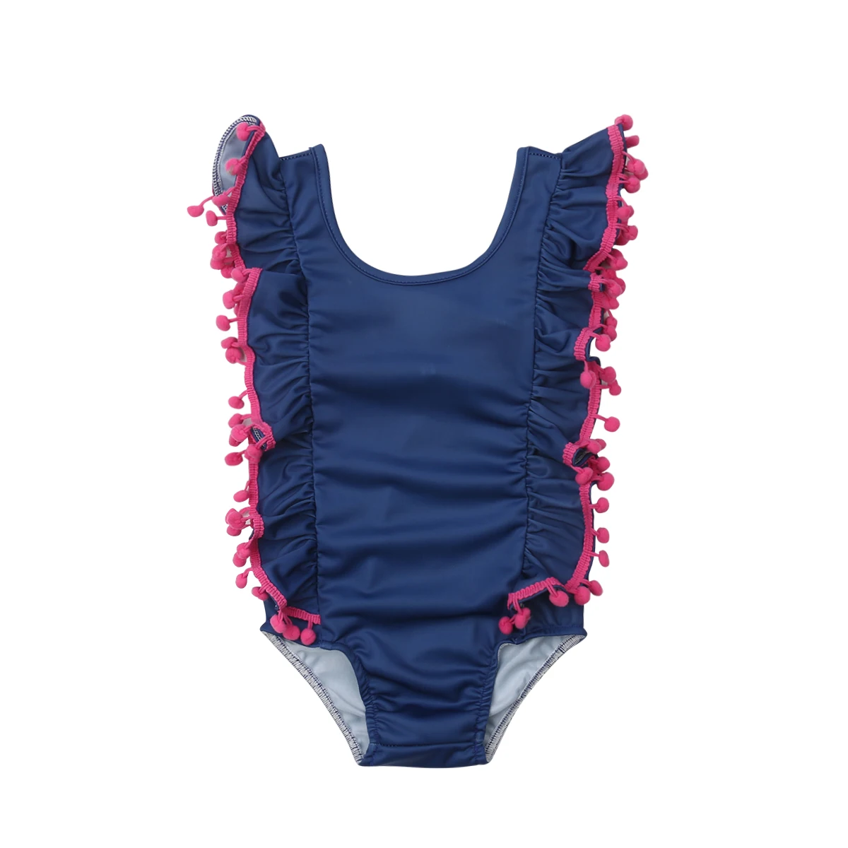Детский цельный костюм детский купальник для девочек с оборками, однотонные бикини, купальники с оборками для плавания, Костюм 1-6Y - Цвет: Синий