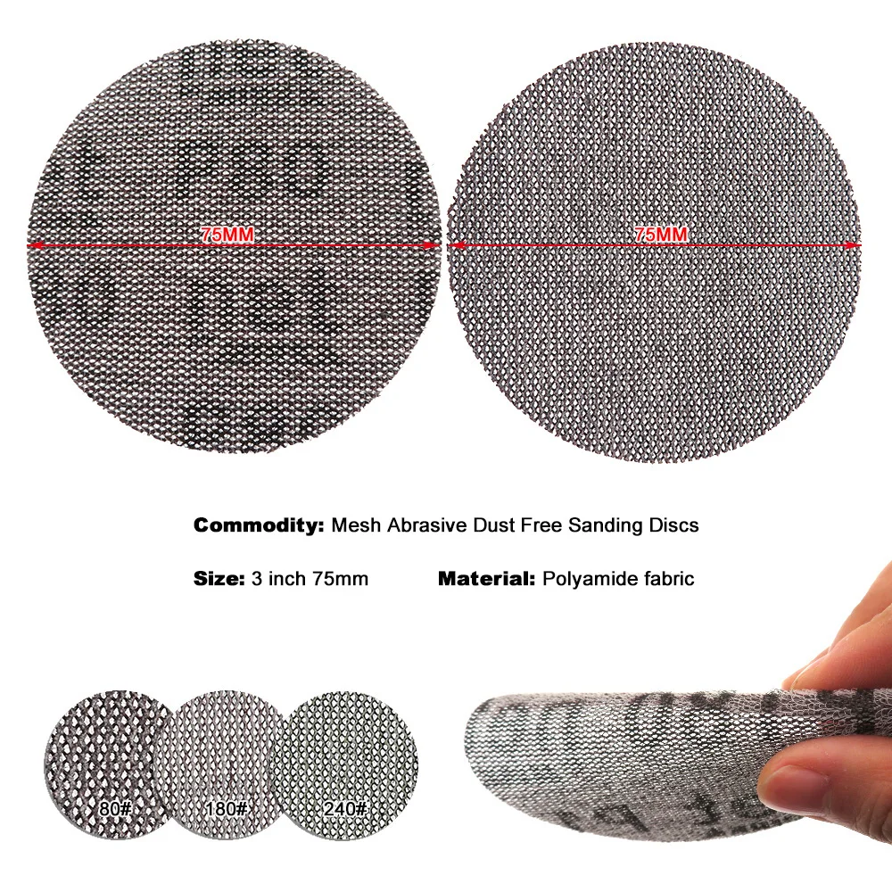 15 шт. сетчатые абразивные беспылевые шлифовальные диски 3 дюйма 75 мм Анти-Блокировка сухой шлифовальной наждачной бумаги 80 до 240 зернистости