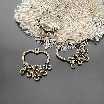 

(20281)20PCS 33x27MM Antique Bronze Zinc Alloy with Flower Earrings Connector Charms Jewelry Findings Accessories