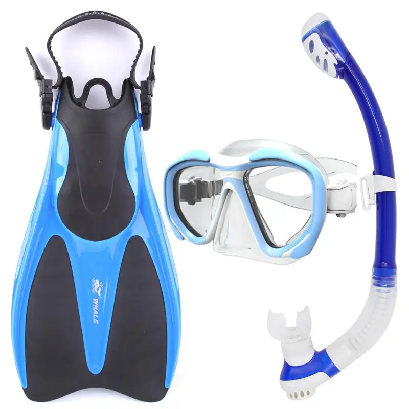 Кит Дайвинг водные виды спорта длинный Дайвинг Флиппер оборудование дыхательная трубка маска для подводного плавания обувь для подводного плавания плавники набор - Цвет: Blue ML-XL
