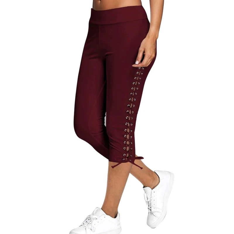 Women Sexy Bandage Pants Calf Length Leggings Lace-up Elastic High Waist Running Pants Gym Workout Trousers Sportswear - Цвет: 03