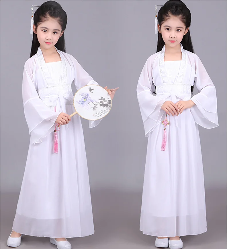 

Chinese Ancient Costume Hanfu Clothing Tang Dynasty Cospaly Sky Blue Lavender Red Pink White Little Children's Dresses for Girls