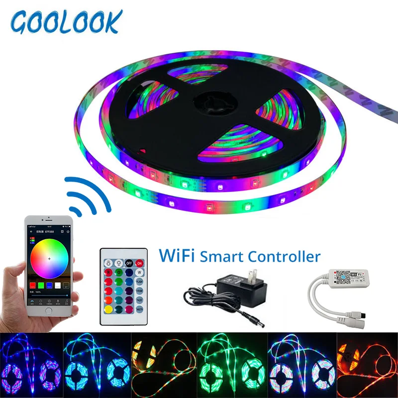 

GOOLOOK 5050 RGB WIFI LED Strip 5M 10M 15M 60leds light Waterproof RGB led ribbon tape Wireless Remote Controller 12V adapter