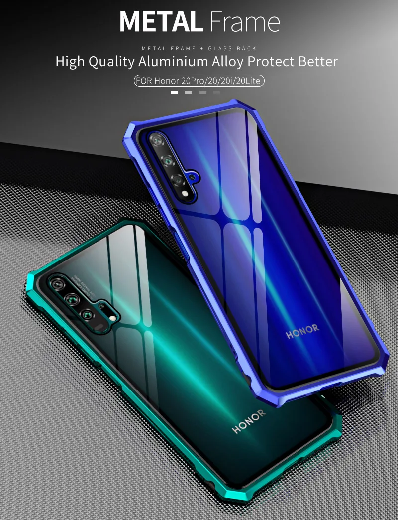 Алюминиевый металлический бампер чехол для телефона huawei Honor 20 20 Pro 20i рамка 360 Полный бронированный чехол Honor 9X20 lite чехол из закаленного стекла