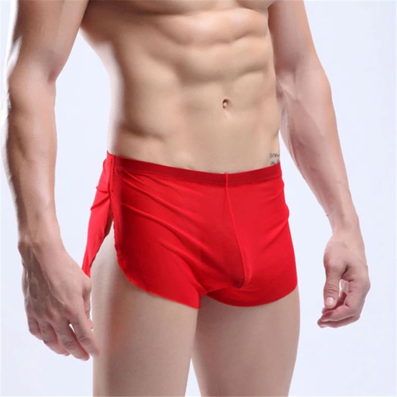 

Men Underwear Boxers Summer Cool Side Spliting Underpants High Elastic U Pouch Male Panties Gay Underwear Ropa Pants