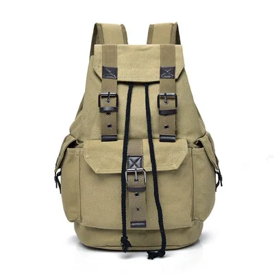 Большой винтажный холщовый рюкзак для мужчин, школьный рюкзак для ноутбука, Женская дорожная сумка через плечо, рюкзак для подростка, ретро рюкзак для пары - Цвет: Хаки