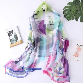 

Women Silk Scarf 2020 Fashion Pattern Foulard Shawls Wraps Lady Summer Beach Travel Pashmina Scarves