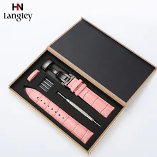 Genuine Leather Watch Band Strap Stainless Steel Butterfly Clasp 12mm 13mm 14mm 15mm 16mm 17mm 18mm Wrist watch band With box #c 18mm stainless steel wrist watch band with fold over clasp with push bottom