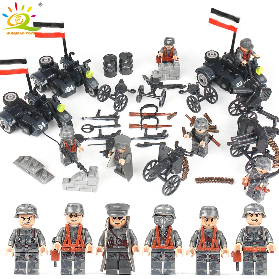

6pcs WW2 Army soldiers Building Blocks set Compatible Legoingly Military Figures Weapon Gun DIY brick Toys for children