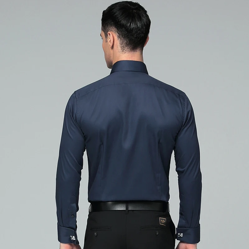 Regular Fit Shirts for Men Business Long Sleeve Cufflink Cotton Solid Color Camisas De Hombre dress shirts men casual shirts