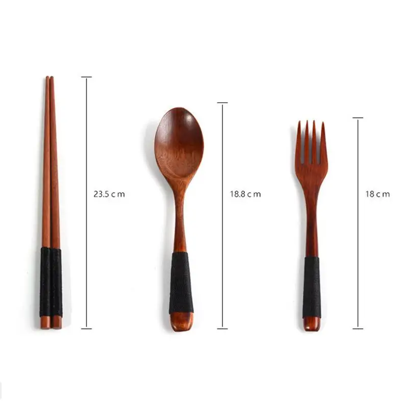 Wooden Flatware Set Походная посуда деревянные столовые приборы Наборы Ложка Вилка палочки для еды Столовые приборы для путешествий костюм с тканевой сумкой подарки кухонная утварь - Цвет: Wooden Flatware Set