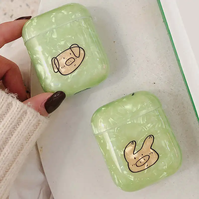

Cute Cartoon Pig Couple Shell Pattern Case for Apple iPhone Headphone Airpods 1/2 Cover Bluetooth Wireless Earphone Box Bags