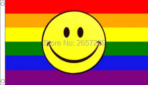 

RAINBOW SMILEY FACE FLAG 3x5FT Team banner150X90CM 100D Polyester brass grommets custom flag, Free Shipping