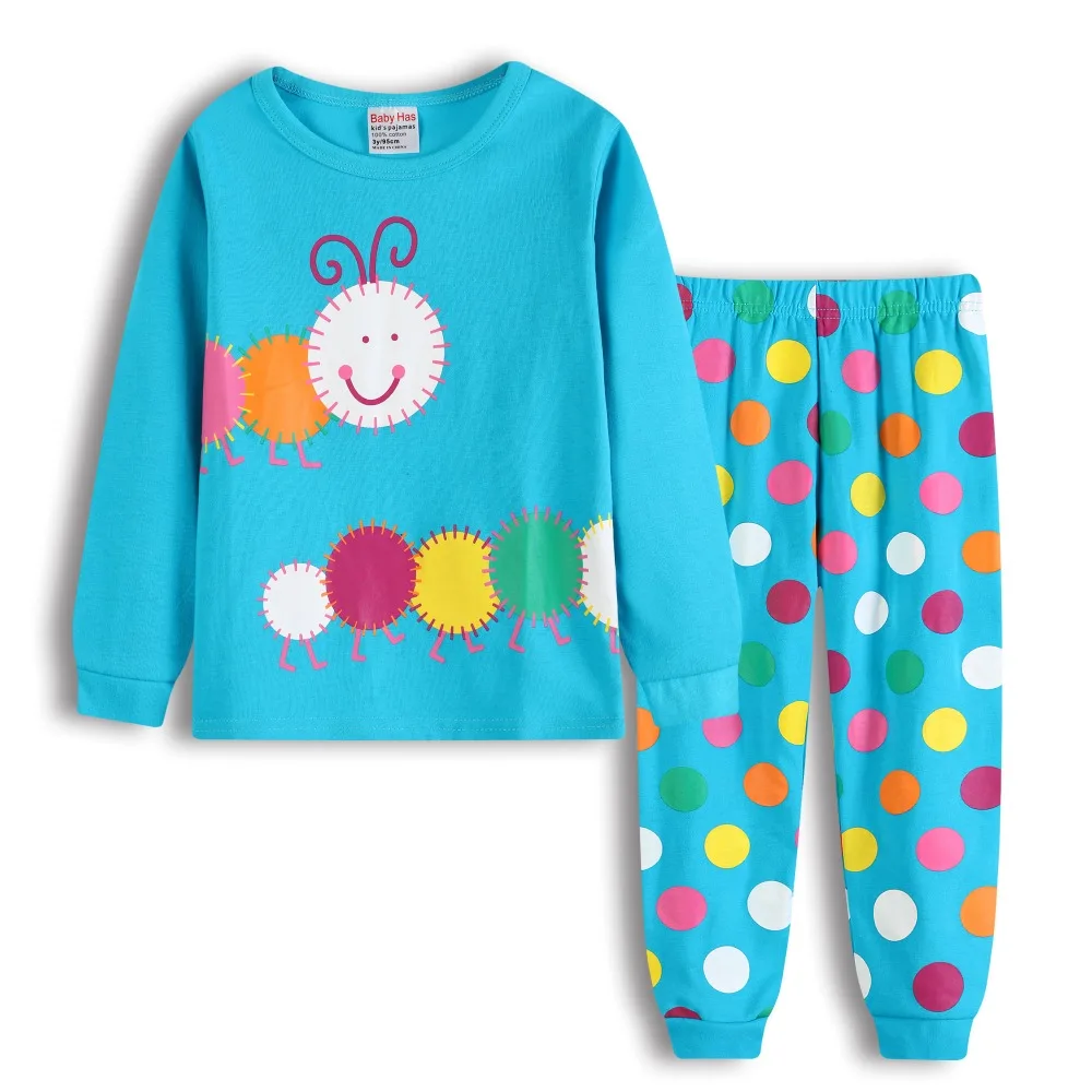 

Cute Caterpillar Baby Girls Clothes Suits 2 3 4 5 6 7 Years Pajamas Children Sleepwear Polka Dot Pant T-Shirt Clothing Sets Soft