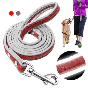 

4ft Leather Dog Leash Reflective Pet Dog Puppy Walking Running Lead Leashes For Small Medium Dogs