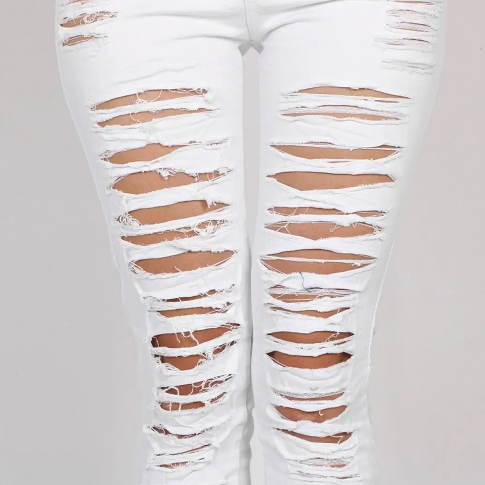Женские модные рваные обтягивающие джинсы с высокой талией jeggging брюки s-xl