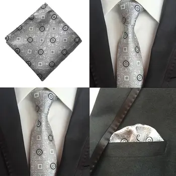 

Men Gray Geometric Flower Neckties Pocket Square Handkerchief Set Lot HZTIE0134