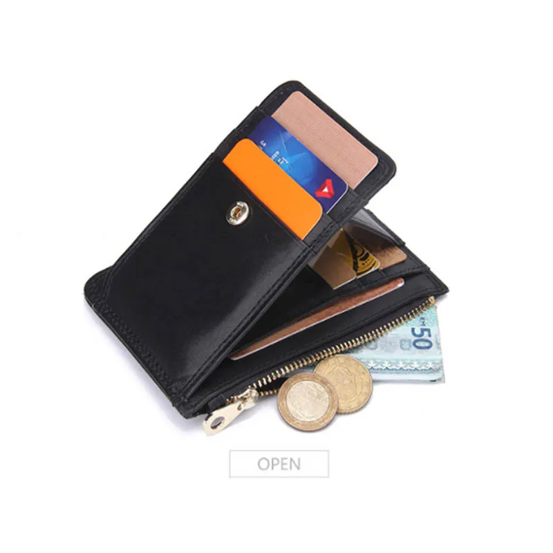 

BYCOBECY Genuine Leather Men Wallet Business Credit Card Holder With Anti-theft Zipper Cowhide Slim Short Coin Purse