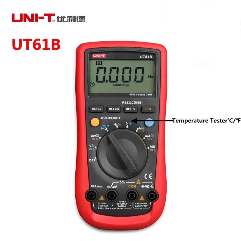 

UNI-T UT61B Modern Digital Multimeters AC/DC Voltage Current C/F Temperature Tester Supports RS-232 and USB Cable