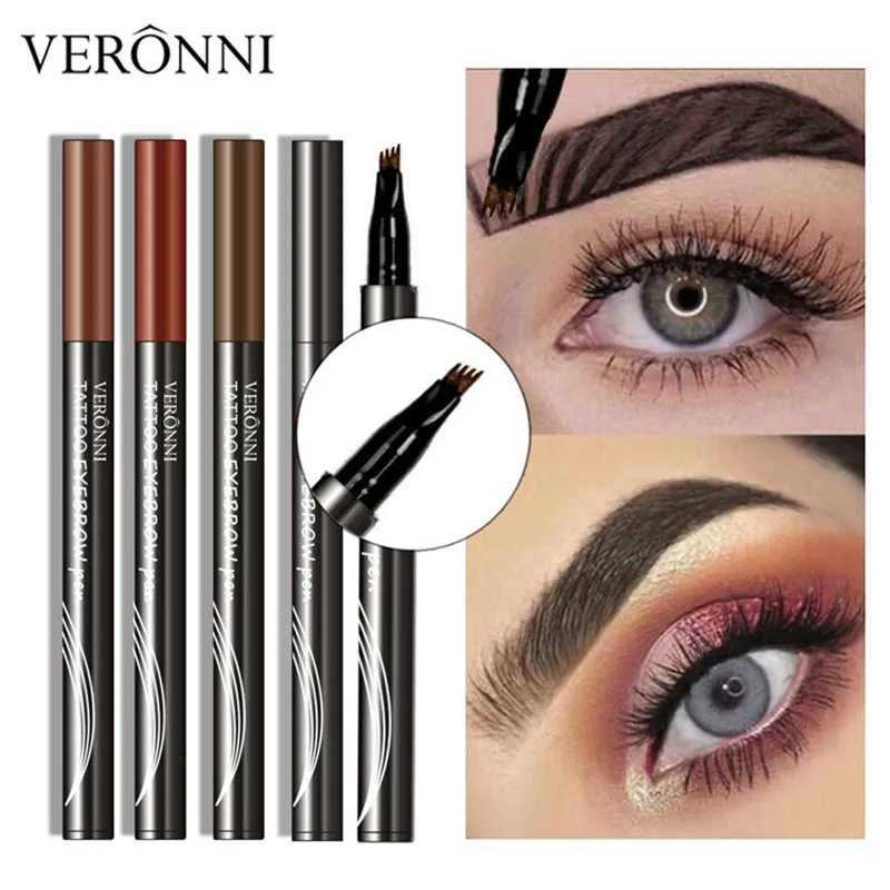 

Professional Eyebrow Pencil Waterproof 4 Fork Tip Eyebrow Tattoo Pen 4 Heads Fine Sketch Liquid Eyebrow Enhancer Henna Tint Pen