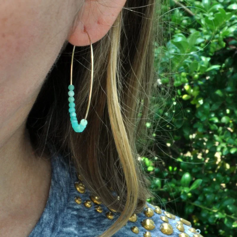 Bohemian Handmade Natural Stone Beads Hoop Earrings for Women New Fashion Loop Round Circle Creole Earring Designer Jewelry