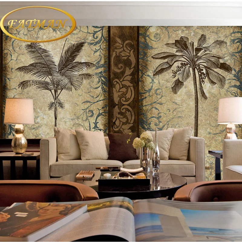 

Custom photo wallpaper 3D stereo custom nostalgic tropical palm wallpaper mural sitting Room Restaurant wallpaper
