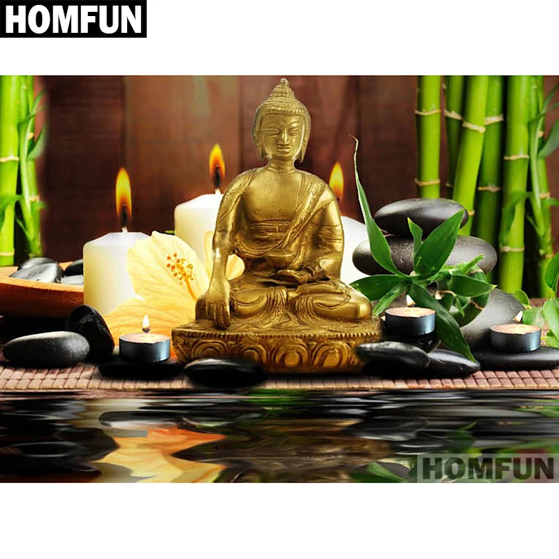 HOMFUN Full Square/Round Drill 5D DIY Diamond Painting &quotBuddha candle orchid&quot Embroidery Cross Stitch Home Decor A01768 | Дом и сад