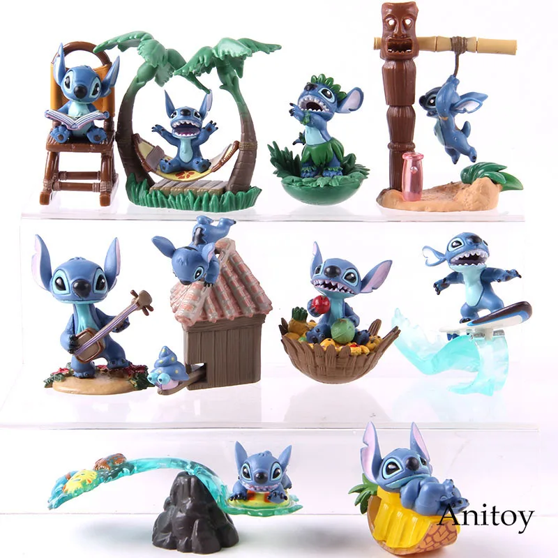 Najtaniej Lilo i Stitch plaża Surfing czytanie hawaje Stitch figurka anime z pvc model kolekcjonerski zabawka dekoracyjna lalka 5 sztuk zestaw