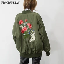 Модные женские туфли осень-зима вышивка пальто свободного кроя плюс Размеры Бейсбол униформа женский Повседневное плотный стеганый ватник куртка пилота X11