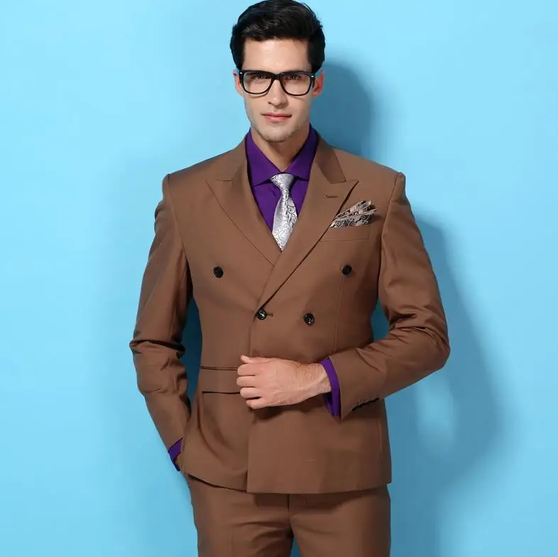 

Khaki High quality 2019 Custom Made Men's Wedding Suits Tuxedos Peak lapel Two Piece Formal Groom Men Suit (Suit jacket+pants)