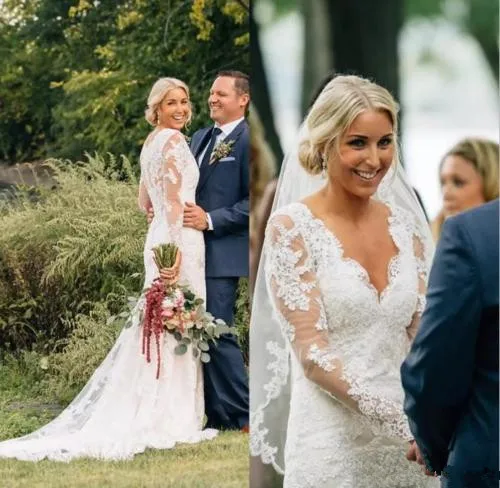 Vestido De Novia одежда с длинным рукавом кружево Русалка свадебное платье страна сад на платье невесты свадебное Robe De Mariage